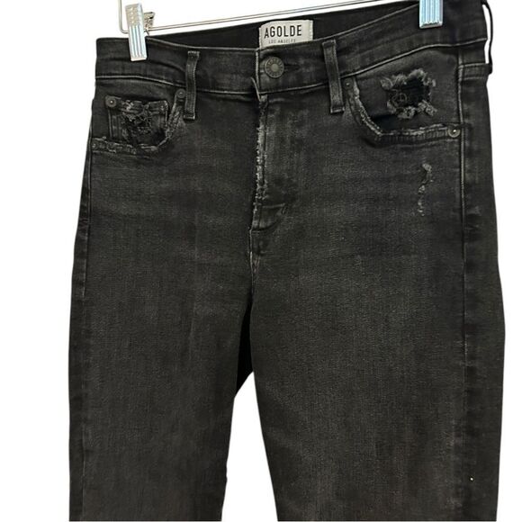 AGOLDE Sophie High Rise Distressed Skinny Crop in Temple Black, Size 28 - Picture 7 of 11